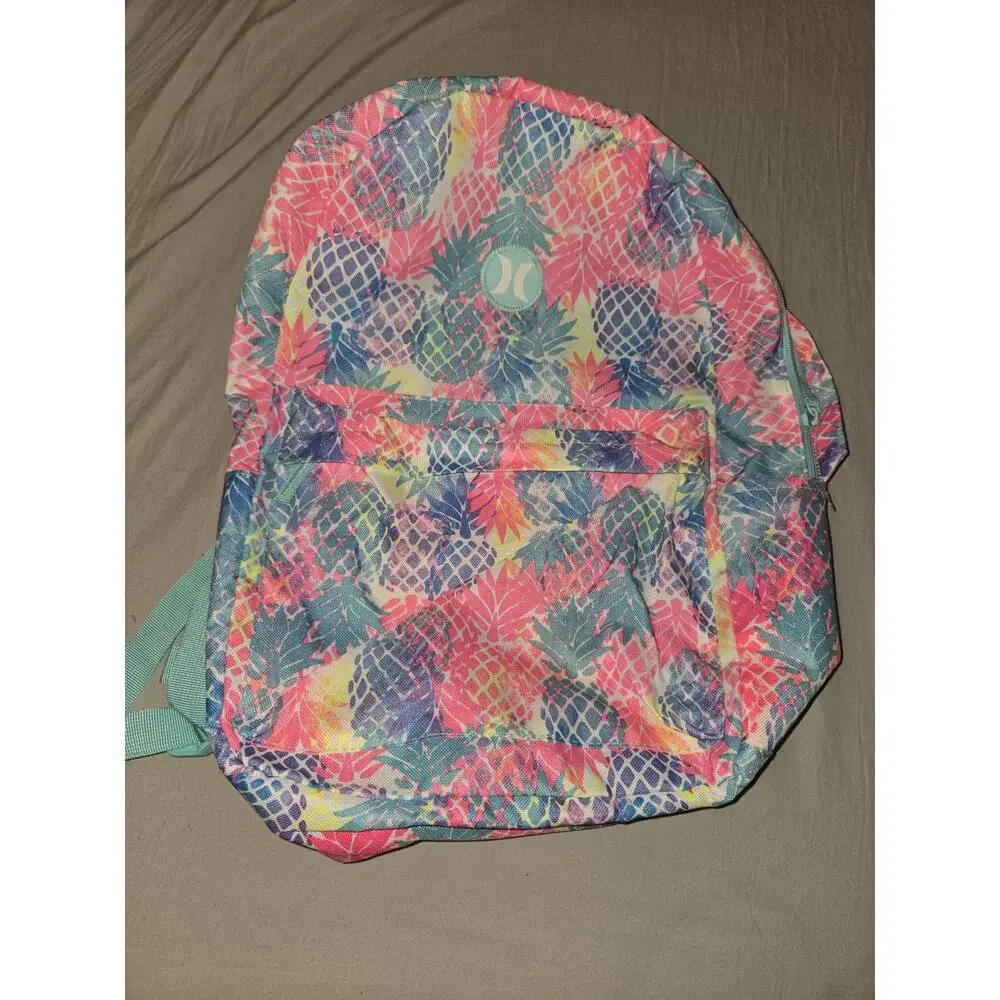 Hurley Backpack Large Pineapple Tropical Multicolor Pink Teal School Travel Bag